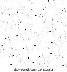 Grunge overlay layer. Abstract black and white vector background. Monochrome vintage surface with dirty pattern in cracks, spots, dots. Old wall in dark horror style design