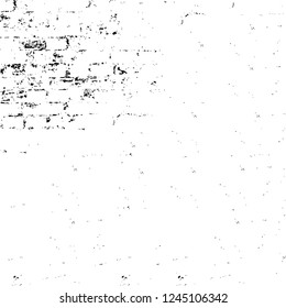 Grunge overlay layer. Abstract black and white vector background. Monochrome vintage surface with dirty pattern in cracks, spots, dots. Old wall in dark horror style design
