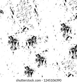 Grunge overlay layer. Abstract black and white vector background. Monochrome vintage surface with dirty pattern in cracks, spots, dots. Old wall in dark horror style design
