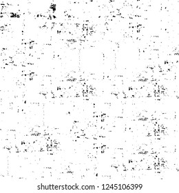 Grunge overlay layer. Abstract black and white vector background. Monochrome vintage surface with dirty pattern in cracks, spots, dots. Old wall in dark horror style design