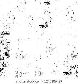 Grunge overlay layer. Abstract black and white vector background. Monochrome vintage surface with dirty pattern in cracks, spots, dots. Old wall in dark horror style design