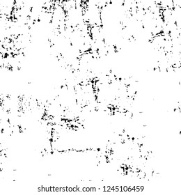 Grunge overlay layer. Abstract black and white vector background. Monochrome vintage surface with dirty pattern in cracks, spots, dots. Old wall in dark horror style design