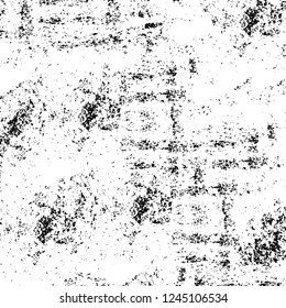 Grunge overlay layer. Abstract black and white vector background. Monochrome vintage surface with dirty pattern in cracks, spots, dots. Old wall in dark horror style design