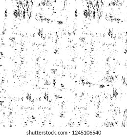 Grunge overlay layer. Abstract black and white vector background. Monochrome vintage surface with dirty pattern in cracks, spots, dots. Old wall in dark horror style design