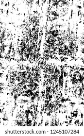 Grunge overlay layer. Abstract black and white vector background. Monochrome vintage surface with dirty pattern in cracks, spots, dots. Old wall in dark horror style design