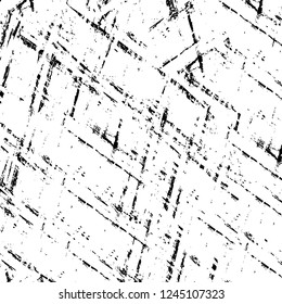 Grunge overlay layer. Abstract black and white vector background. Monochrome vintage surface with dirty pattern in cracks, spots, dots. Old wall in dark horror style design