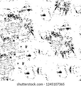 Grunge overlay layer. Abstract black and white vector background. Monochrome vintage surface with dirty pattern in cracks, spots, dots. Old wall in dark horror style design