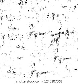 Grunge overlay layer. Abstract black and white vector background. Monochrome vintage surface with dirty pattern in cracks, spots, dots. Old wall in dark horror style design