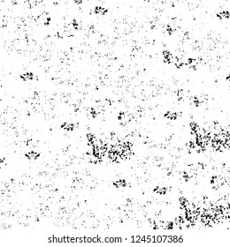 Grunge overlay layer. Abstract black and white vector background. Monochrome vintage surface with dirty pattern in cracks, spots, dots. Old wall in dark horror style design