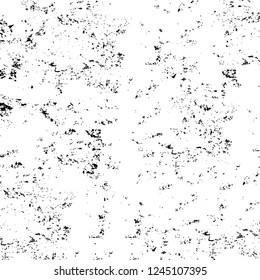 Grunge overlay layer. Abstract black and white vector background. Monochrome vintage surface with dirty pattern in cracks, spots, dots. Old wall in dark horror style design