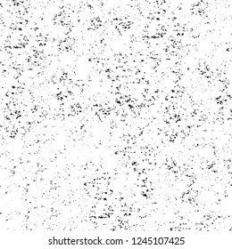 Grunge overlay layer. Abstract black and white vector background. Monochrome vintage surface with dirty pattern in cracks, spots, dots. Old wall in dark horror style design