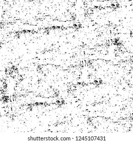 Grunge overlay layer. Abstract black and white vector background. Monochrome vintage surface with dirty pattern in cracks, spots, dots. Old wall in dark horror style design