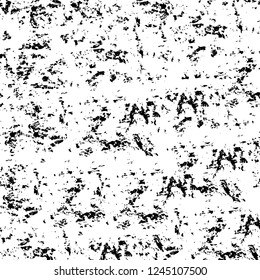 Grunge overlay layer. Abstract black and white vector background. Monochrome vintage surface with dirty pattern in cracks, spots, dots. Old wall in dark horror style design