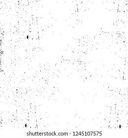 Grunge overlay layer. Abstract black and white vector background. Monochrome vintage surface with dirty pattern in cracks, spots, dots. Old wall in dark horror style design