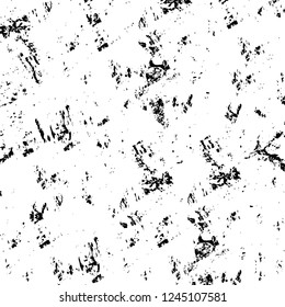 Grunge overlay layer. Abstract black and white vector background. Monochrome vintage surface with dirty pattern in cracks, spots, dots. Old wall in dark horror style design