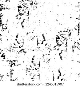 Grunge overlay layer. Abstract black and white vector background. Monochrome vintage surface with dirty pattern in cracks, spots, dots. Old wall in dark horror style design