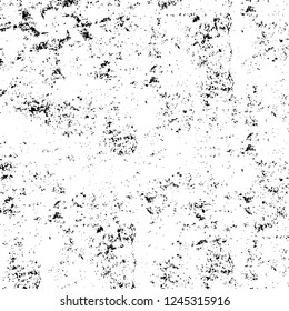 Grunge overlay layer. Abstract black and white vector background. Monochrome vintage surface with dirty pattern in cracks, spots, dots. Old wall in dark horror style design
