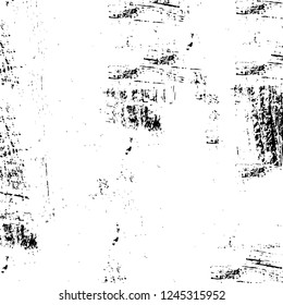 Grunge overlay layer. Abstract black and white vector background. Monochrome vintage surface with dirty pattern in cracks, spots, dots. Old wall in dark horror style design