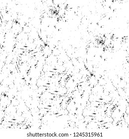 Grunge overlay layer. Abstract black and white vector background. Monochrome vintage surface with dirty pattern in cracks, spots, dots. Old wall in dark horror style design