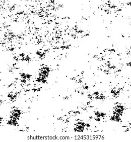 Grunge overlay layer. Abstract black and white vector background. Monochrome vintage surface with dirty pattern in cracks, spots, dots. Old wall in dark horror style design