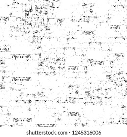 Grunge overlay layer. Abstract black and white vector background. Monochrome vintage surface with dirty pattern in cracks, spots, dots. Old wall in dark horror style design