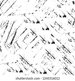 Grunge overlay layer. Abstract black and white vector background. Monochrome vintage surface with dirty pattern in cracks, spots, dots. Old wall in dark horror style design