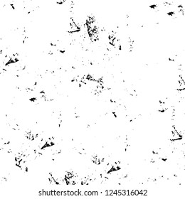 Grunge overlay layer. Abstract black and white vector background. Monochrome vintage surface with dirty pattern in cracks, spots, dots. Old wall in dark horror style design