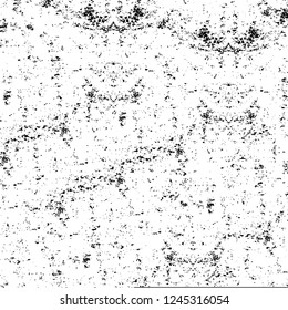 Grunge overlay layer. Abstract black and white vector background. Monochrome vintage surface with dirty pattern in cracks, spots, dots. Old wall in dark horror style design