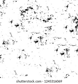 Grunge overlay layer. Abstract black and white vector background. Monochrome vintage surface with dirty pattern in cracks, spots, dots. Old wall in dark horror style design