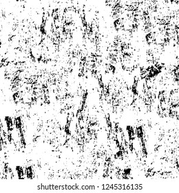Grunge overlay layer. Abstract black and white vector background. Monochrome vintage surface with dirty pattern in cracks, spots, dots. Old wall in dark horror style design