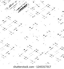 Grunge overlay layer. Abstract black and white vector background. Monochrome vintage surface with dirty pattern in cracks, spots, dots. Old wall in dark horror style design