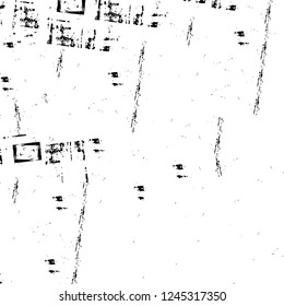 Grunge overlay layer. Abstract black and white vector background. Monochrome vintage surface with dirty pattern in cracks, spots, dots. Old wall in dark horror style design