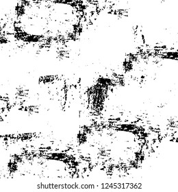 Grunge overlay layer. Abstract black and white vector background. Monochrome vintage surface with dirty pattern in cracks, spots, dots. Old wall in dark horror style design