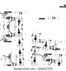 Grunge overlay layer. Abstract black and white vector background. Monochrome vintage surface with dirty pattern in cracks, spots, dots. Old wall in dark horror style design