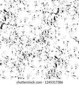 Grunge overlay layer. Abstract black and white vector background. Monochrome vintage surface with dirty pattern in cracks, spots, dots. Old wall in dark horror style design