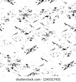 Grunge overlay layer. Abstract black and white vector background. Monochrome vintage surface with dirty pattern in cracks, spots, dots. Old wall in dark horror style design