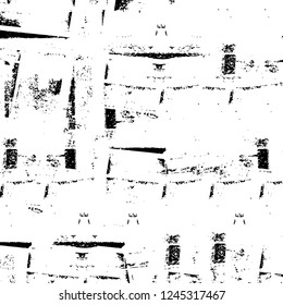 Grunge overlay layer. Abstract black and white vector background. Monochrome vintage surface with dirty pattern in cracks, spots, dots. Old wall in dark horror style design