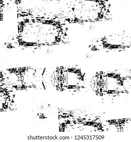 Grunge overlay layer. Abstract black and white vector background. Monochrome vintage surface with dirty pattern in cracks, spots, dots. Old wall in dark horror style design