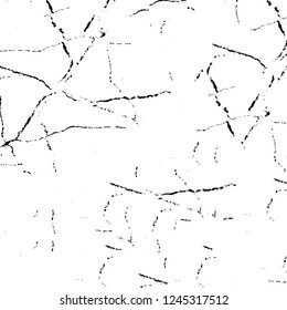 Grunge overlay layer. Abstract black and white vector background. Monochrome vintage surface with dirty pattern in cracks, spots, dots. Old wall in dark horror style design