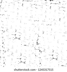 Grunge overlay layer. Abstract black and white vector background. Monochrome vintage surface with dirty pattern in cracks, spots, dots. Old wall in dark horror style design
