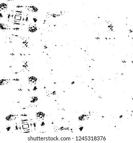Grunge overlay layer. Abstract black and white vector background. Monochrome vintage surface with dirty pattern in cracks, spots, dots. Old wall in dark horror style design