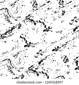 Grunge overlay layer. Abstract black and white vector background. Monochrome vintage surface with dirty pattern in cracks, spots, dots. Old wall in dark horror style design