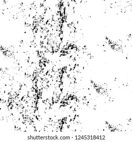 Grunge overlay layer. Abstract black and white vector background. Monochrome vintage surface with dirty pattern in cracks, spots, dots. Old wall in dark horror style design