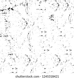 Grunge overlay layer. Abstract black and white vector background. Monochrome vintage surface with dirty pattern in cracks, spots, dots. Old wall in dark horror style design