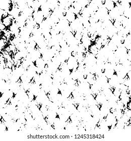 Grunge overlay layer. Abstract black and white vector background. Monochrome vintage surface with dirty pattern in cracks, spots, dots. Old wall in dark horror style design