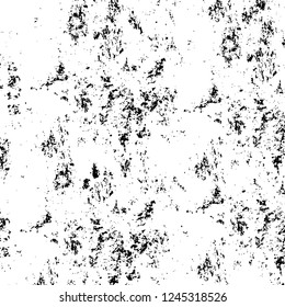 Grunge overlay layer. Abstract black and white vector background. Monochrome vintage surface with dirty pattern in cracks, spots, dots. Old wall in dark horror style design