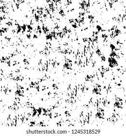 Grunge overlay layer. Abstract black and white vector background. Monochrome vintage surface with dirty pattern in cracks, spots, dots. Old wall in dark horror style design
