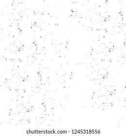 Grunge overlay layer. Abstract black and white vector background. Monochrome vintage surface with dirty pattern in cracks, spots, dots. Old wall in dark horror style design