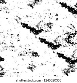 Grunge overlay layer. Abstract black and white vector background. Monochrome vintage surface with dirty pattern in cracks, spots, dots. Old wall in dark horror style design