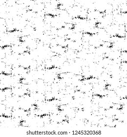 Grunge overlay layer. Abstract black and white vector background. Monochrome vintage surface with dirty pattern in cracks, spots, dots. Old wall in dark horror style design